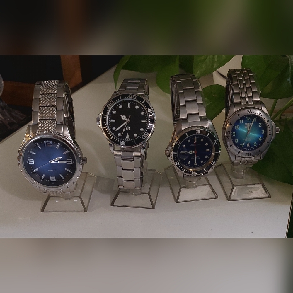 Silver Stainless Steel Watch with Black Dial Lot Of Diferent Brands